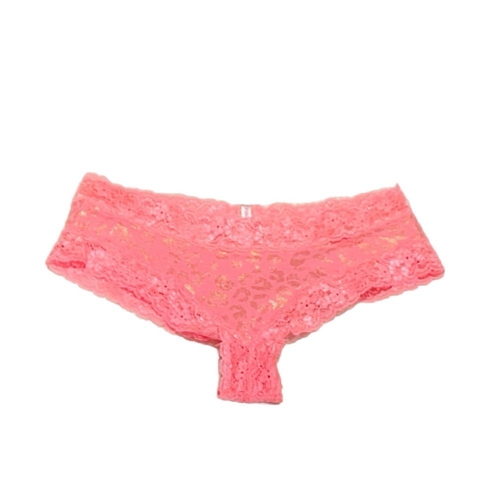 Victoria’s Secret PINK Gold Animal Print Lace Trim Cheeky Panty Small Low Rise